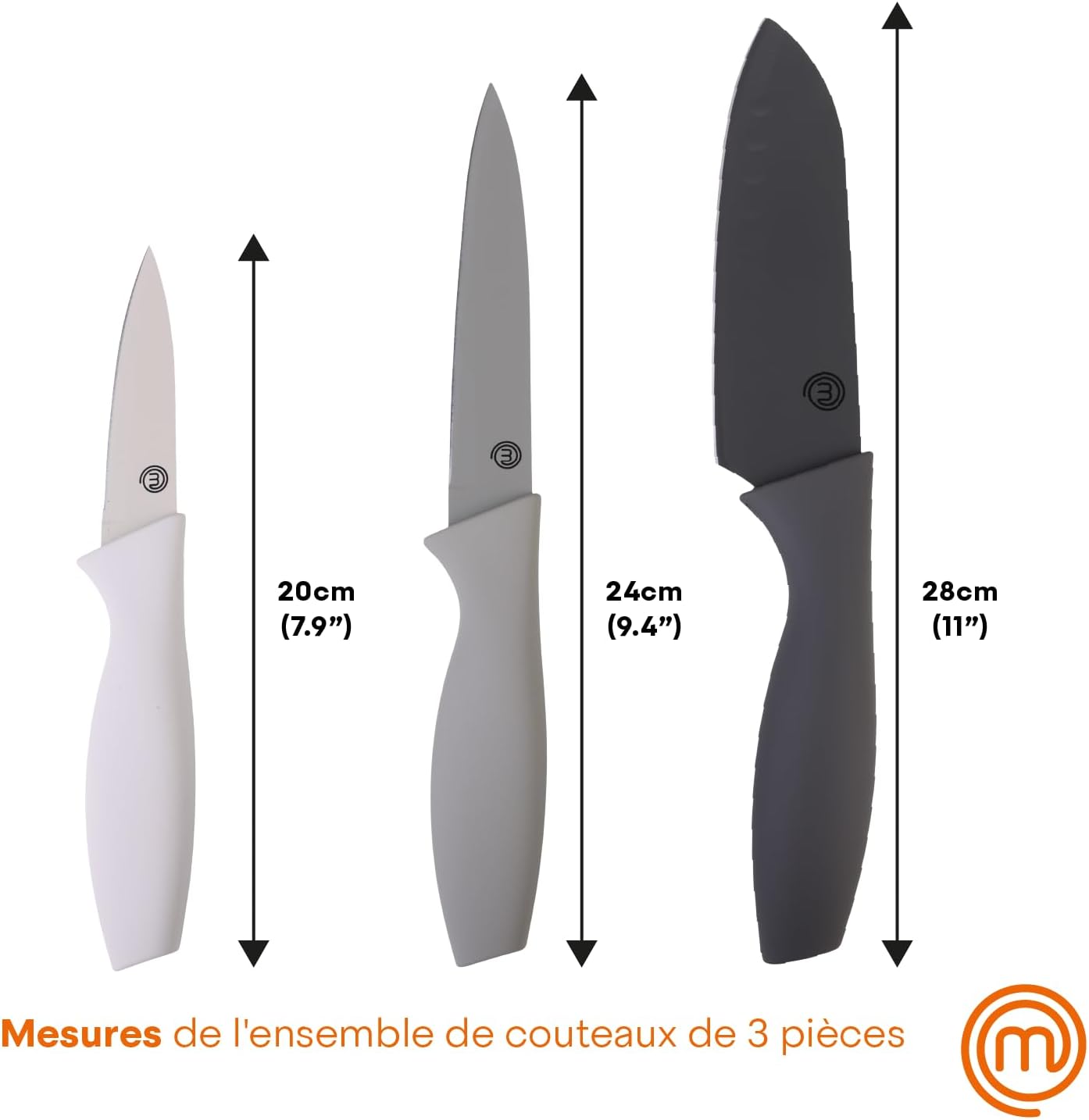 MasterChef - Set de couteaux 3 pièces - inox, manche ergonomique, antiadhésif