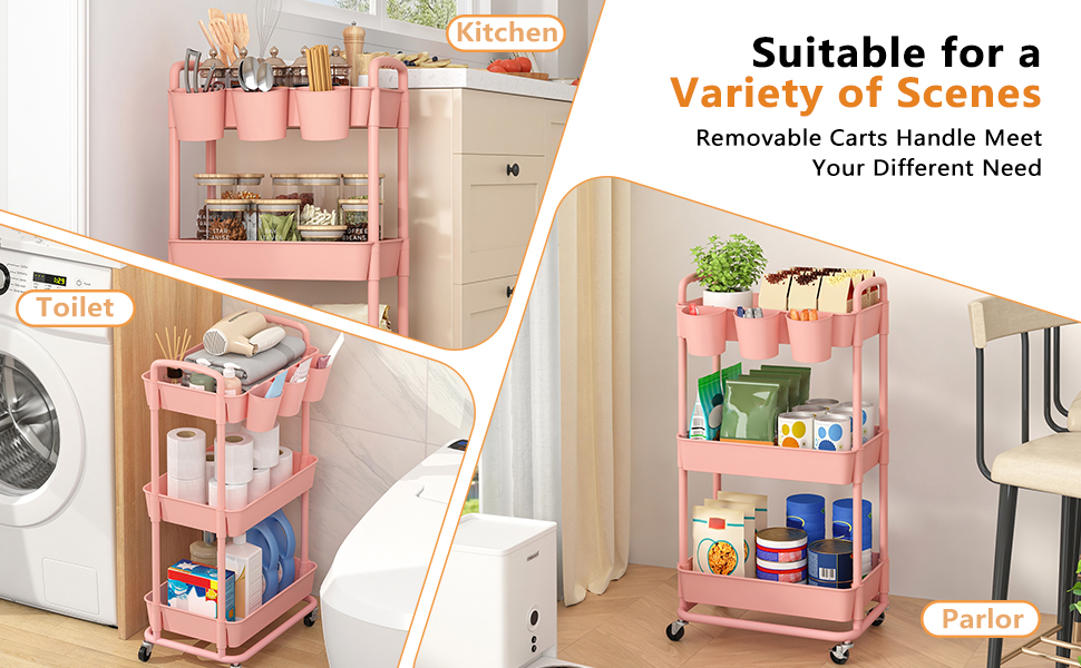 3 tier storage cart pink