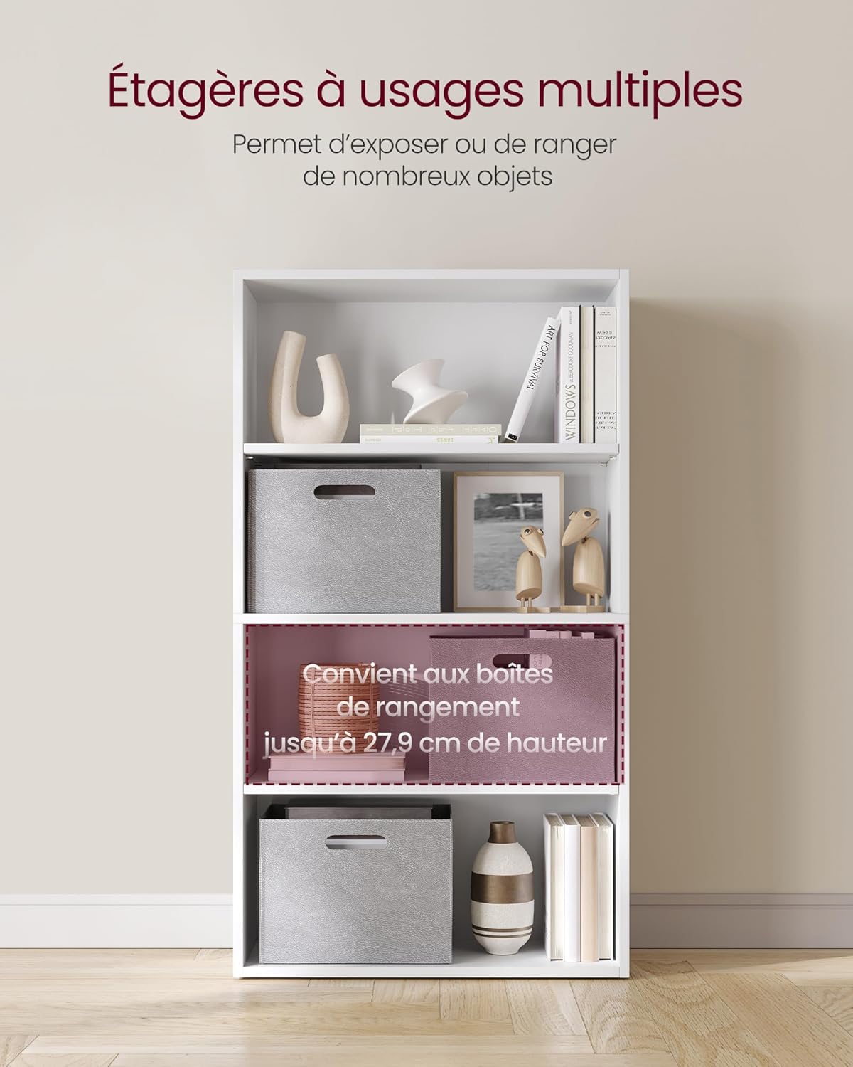 VASAGLE - étagère 4 niveaux - 24x60x107,7 cm - rangement blanc LBC164T14