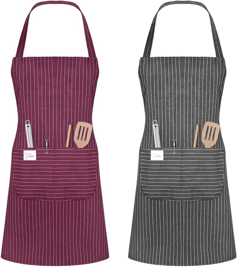 Vicloon - tabliers cuisine réglables, étanches - 2 pièces, 2 poches, unisexes, vin rouge+gris