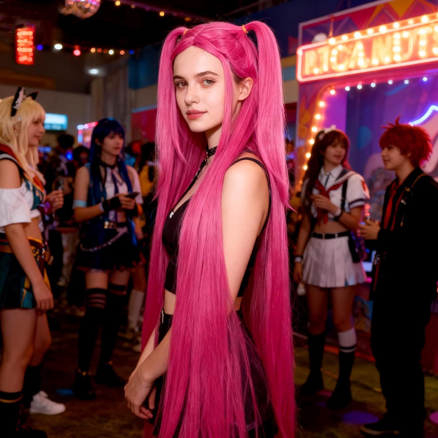 Perruque - cheveux longs droits, style K-Pop, idéale Halloween, B