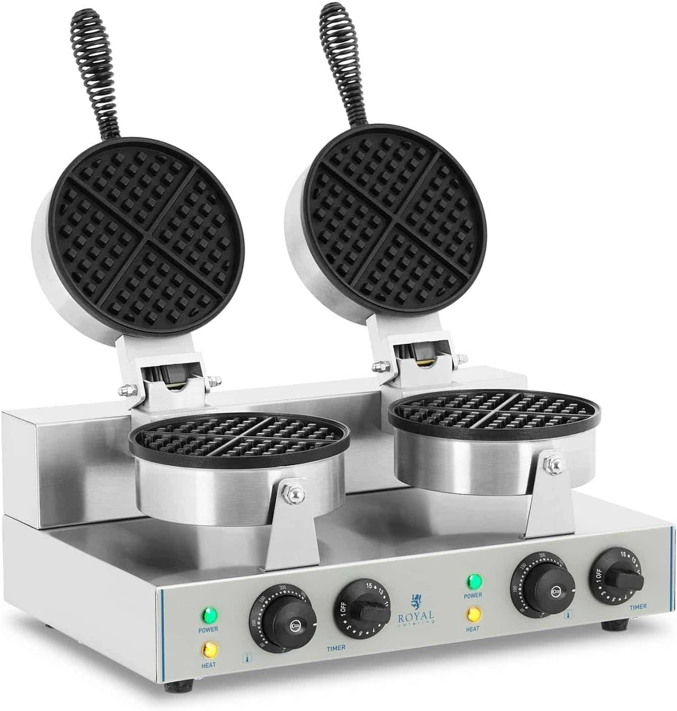 Royal Catering - gaufrier double rond - 2x1300W, minuterie, inox, RCWM-2600-R