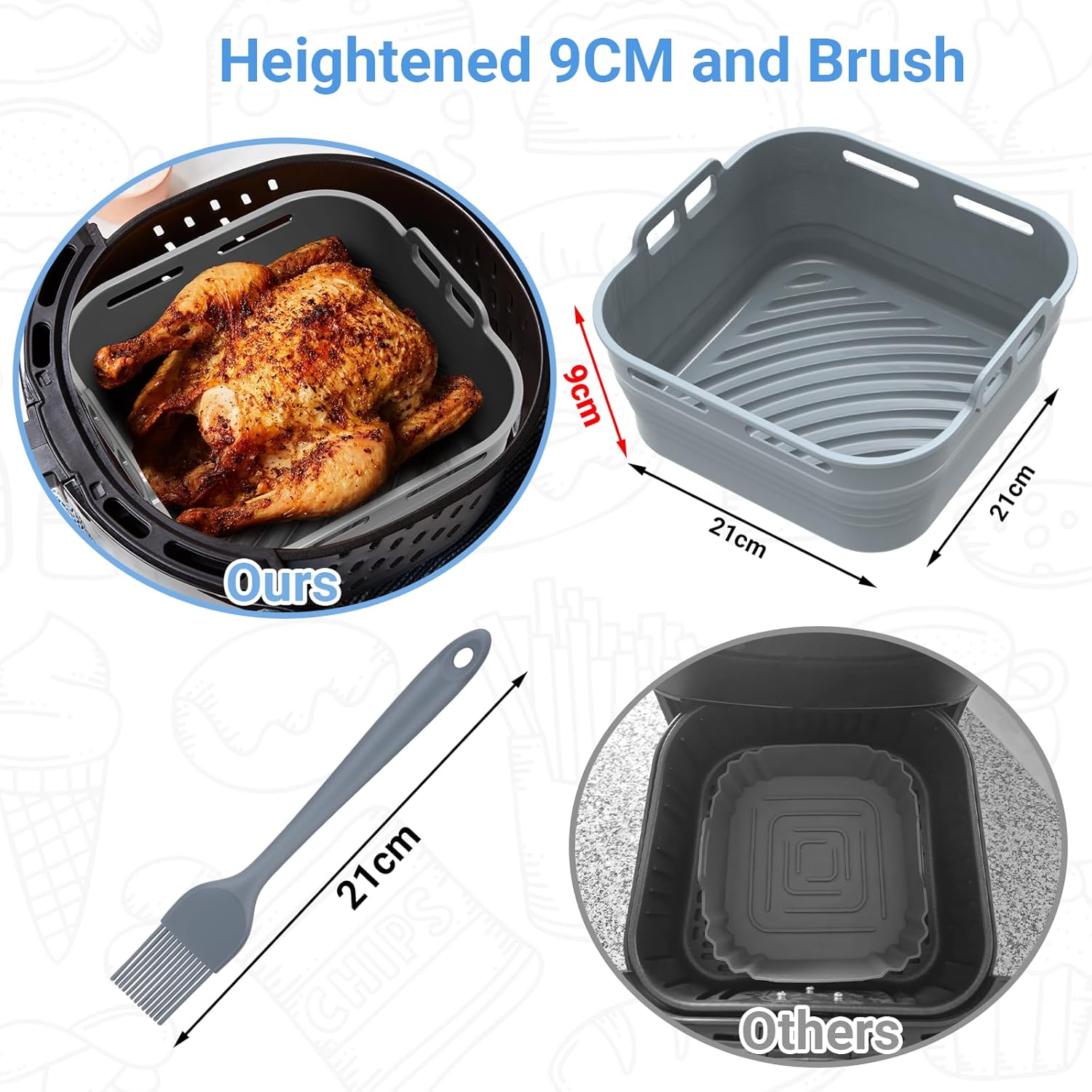 Alyvisun - moule silicone airfryer set 3pcs - carré, inclus pinceau