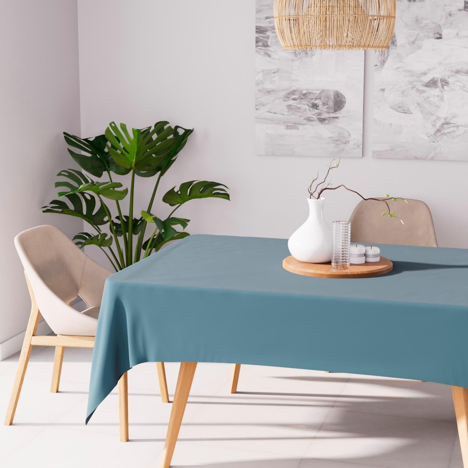 Soleil d'Ocre - Alix Nappe Rectangle, 140x240 cm, polyester anti-taches, bleu céladon