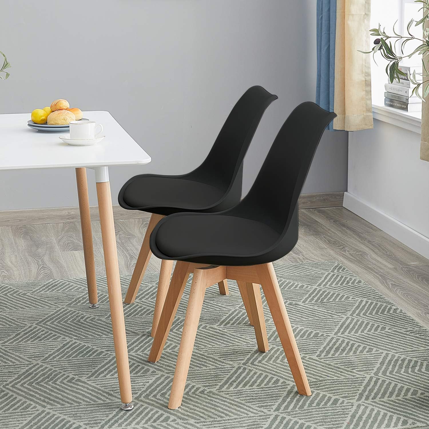 EGGREE - chaises Scandinaves lot de 6, hêtre noir, rembourrées, confort