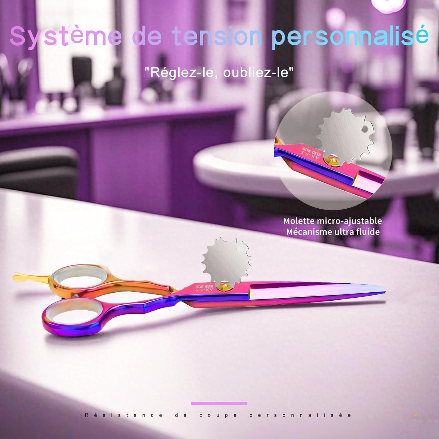 Kit de ciseaux de coiffure - 5,5 pouces - inox rose, peigne, effileur