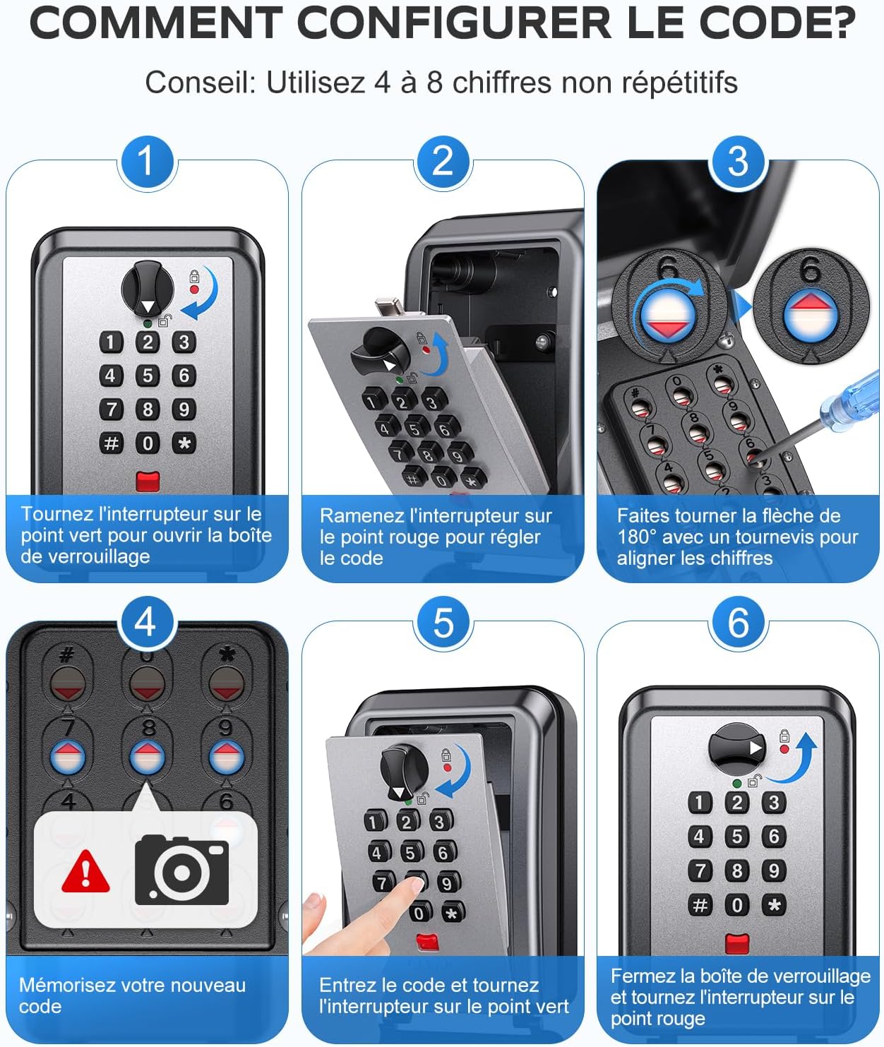 Mohard - Boite à clefs murale, 12 chiffres, extérieure, grande capacité, résistante intempéries