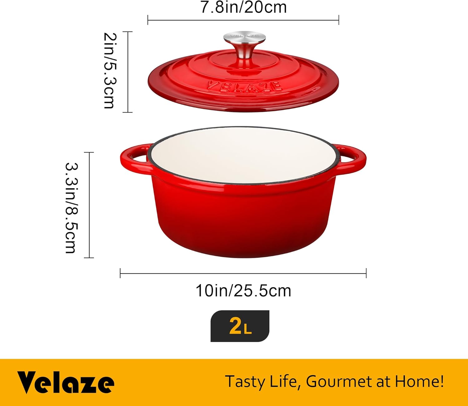Velaze - Cocotte en fonte émaillée 20cm - 2L, induction, antiadhésif