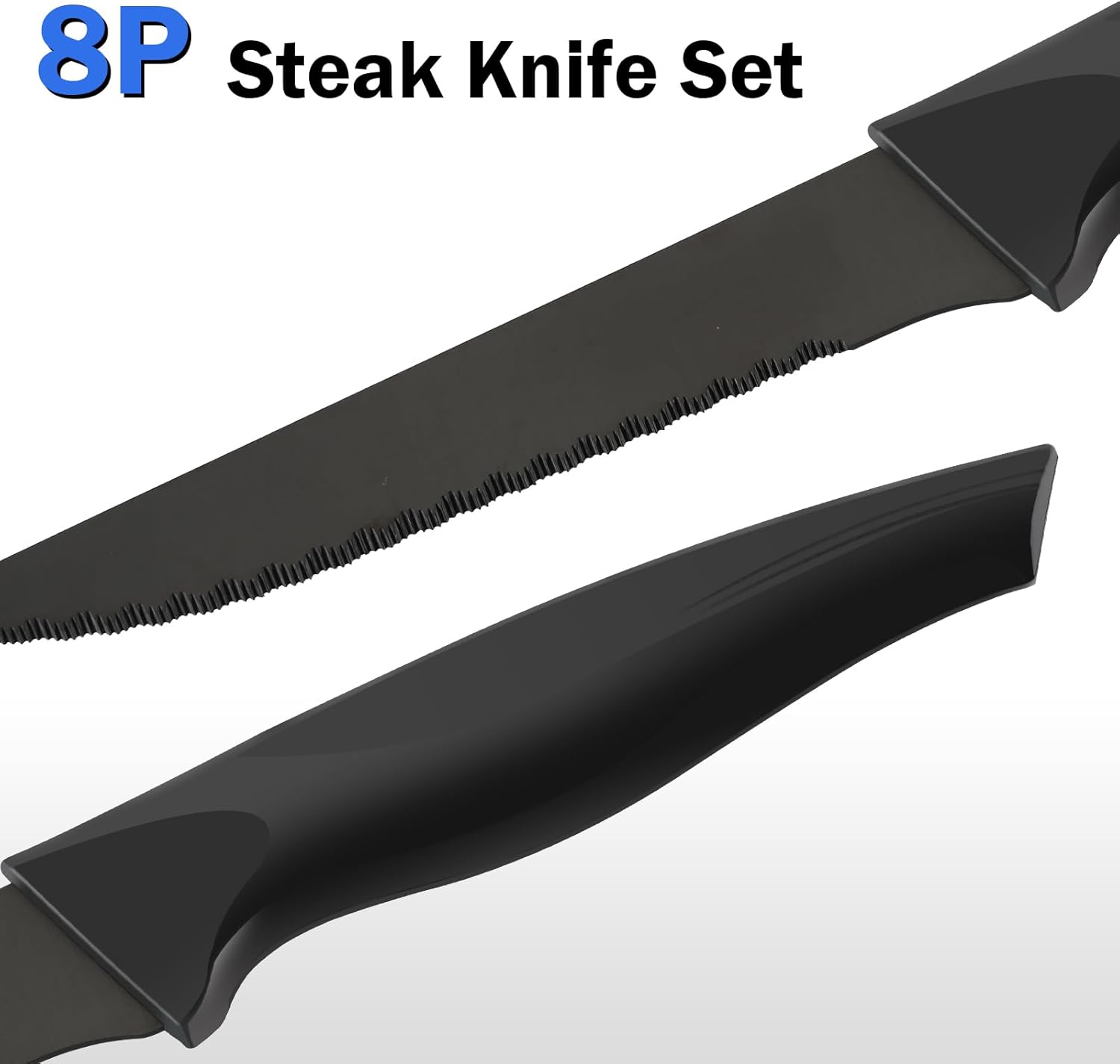 Couteaux à steak - inoxydables, lot de 8, manche noir, lave-vaisselle