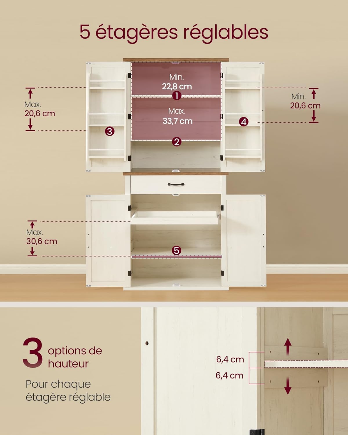 VASAGLE - Buffet haut cuisine rustique, 178,6 cm, tiroir, vaisselier, BBK364W02