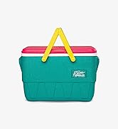 Plusieurs vues d'un contenant de rangement ou d'un organiseur de couleur bleu sarcelle avec des poignées de transport jaunes, présentées sous différents angles.