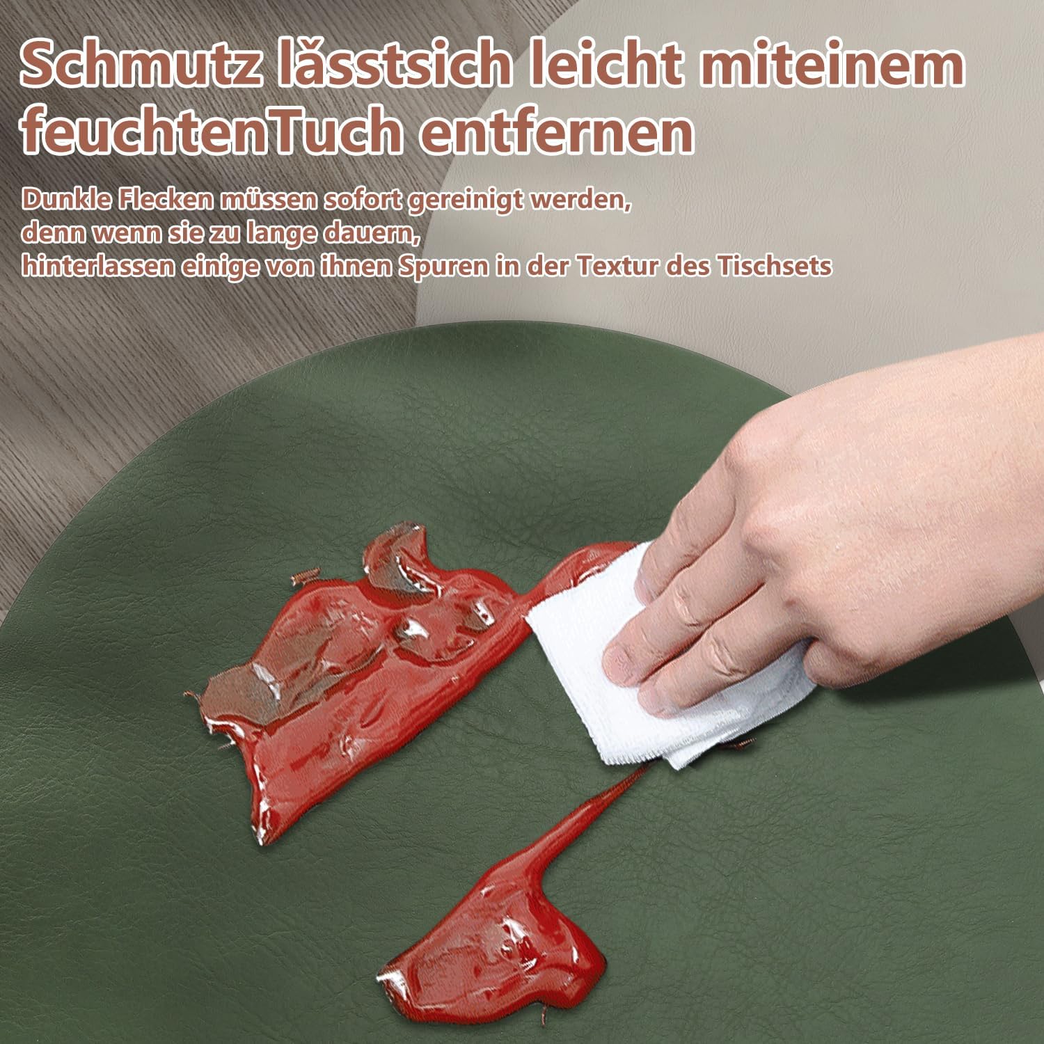 Set de table - lot de 4, cuir PU double face, 36x36cm, lavables, antidérapants