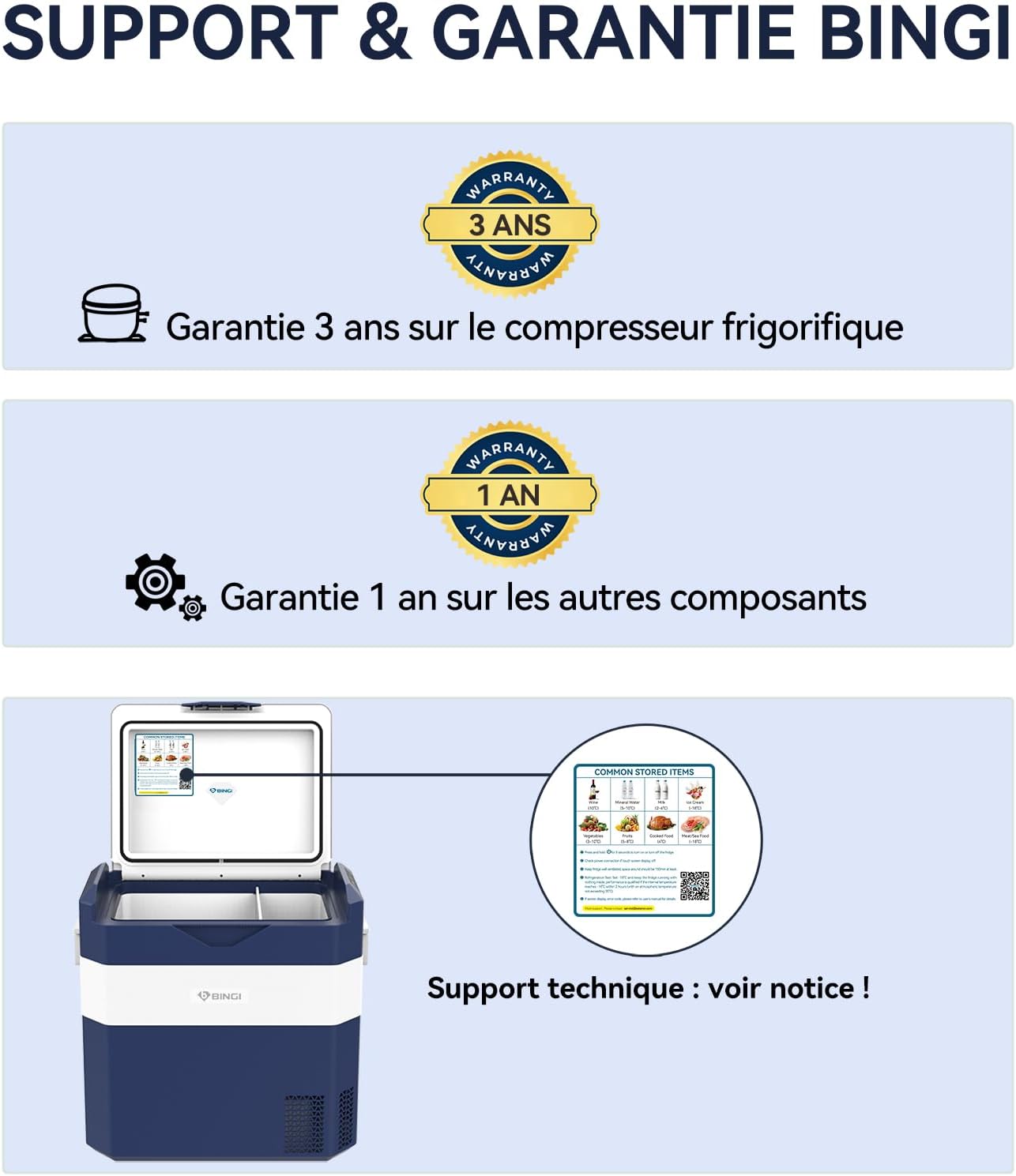 BINGI - glacière à compression 42L - refroidit jusqu’à -18°C, 12/24/220V