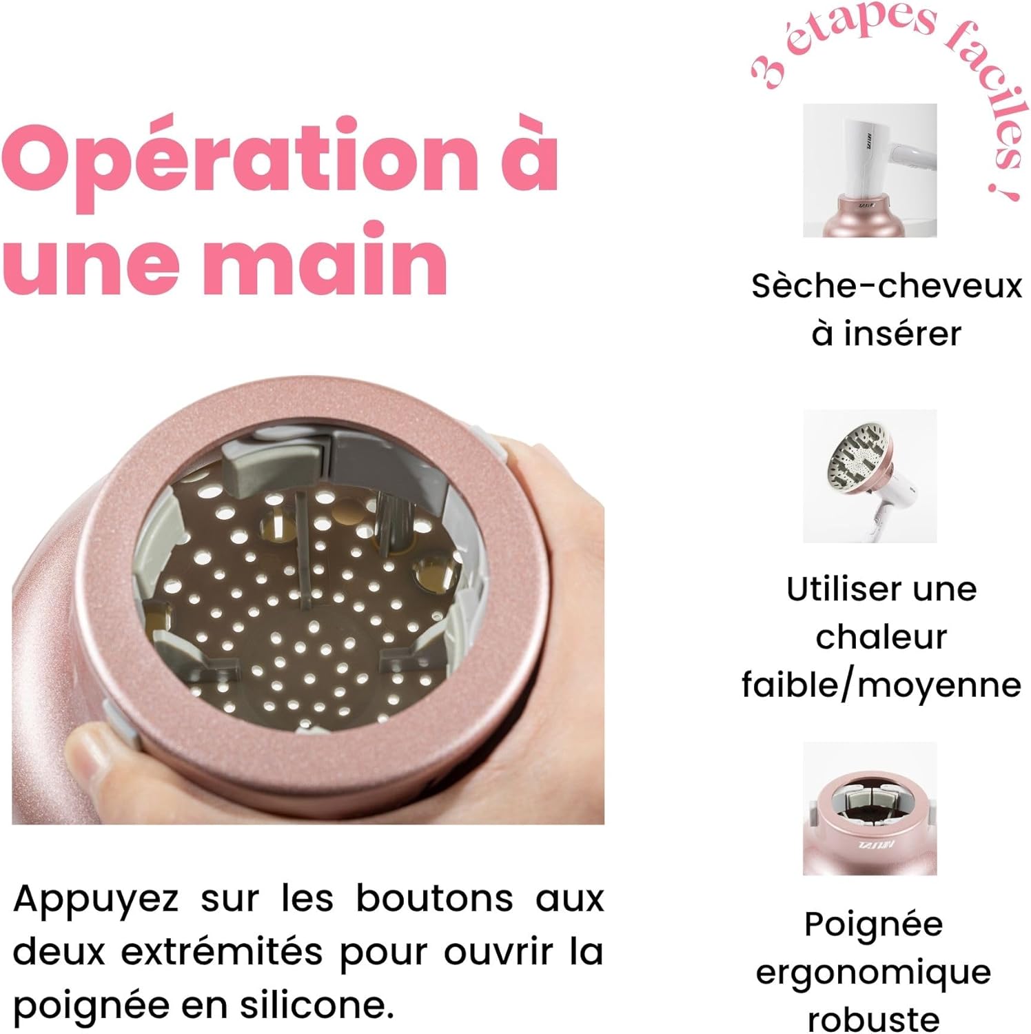 Diffuseur universel cheveux bouclés 4.4-6.6 cm, robuste, anti-frisottis