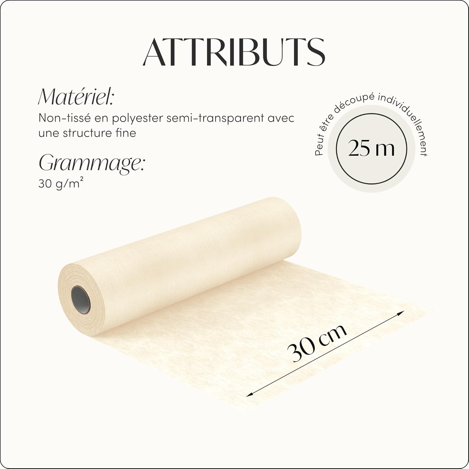 100%Mosel - Chemin de table vanille, 30x250cm, non tissé, élégant