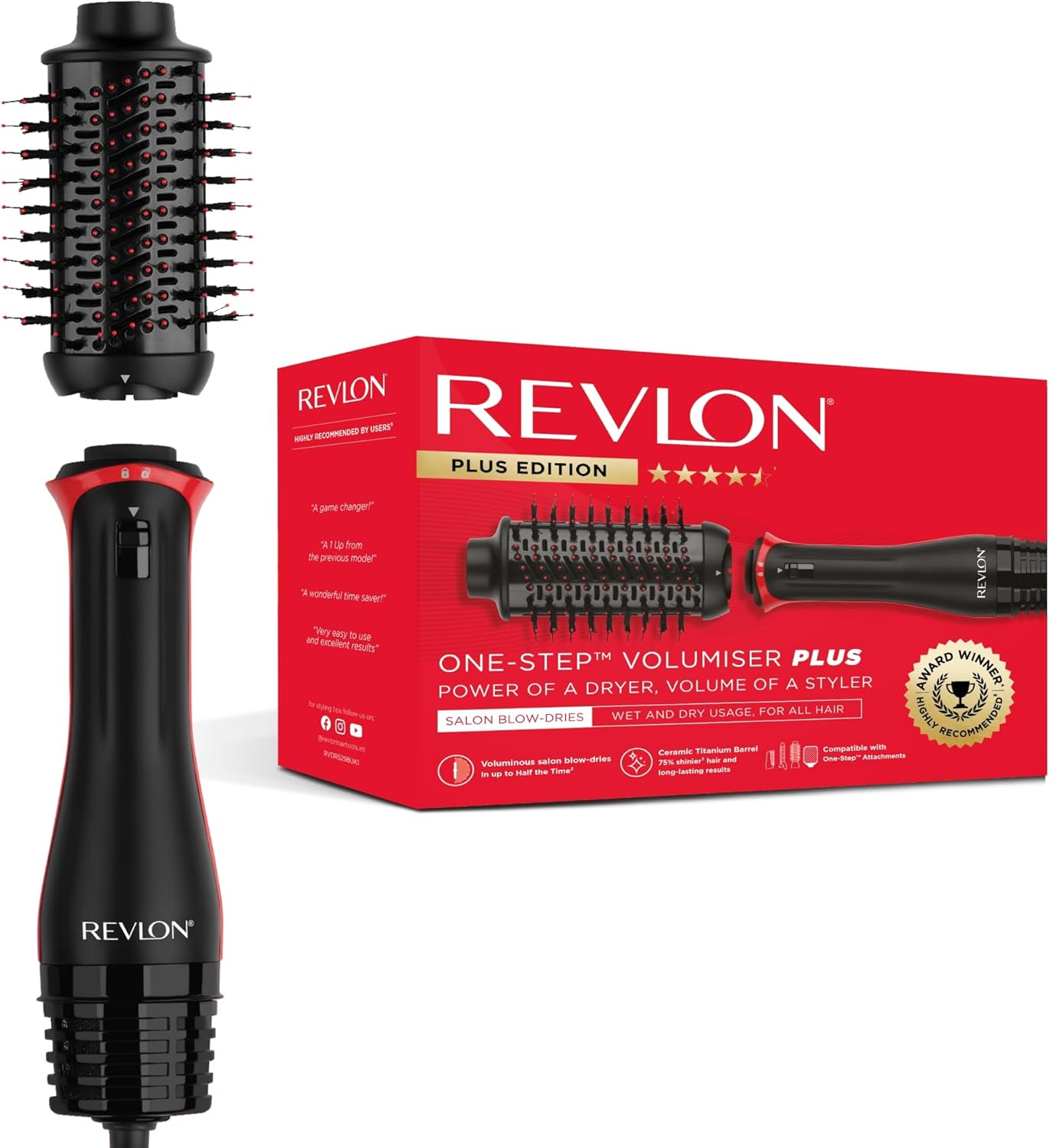 Revlon - One-Step Volumiser Plus - tête amovible - céramique/titane, picots mixtes, technologie ionique RVDR5298E