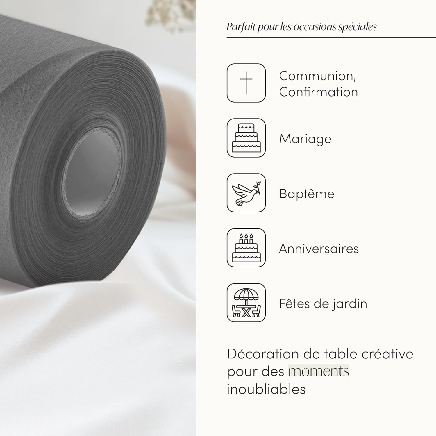100%Mosel - Chemin de table non-tissé anthracite - 30x2500cm - décorations événements