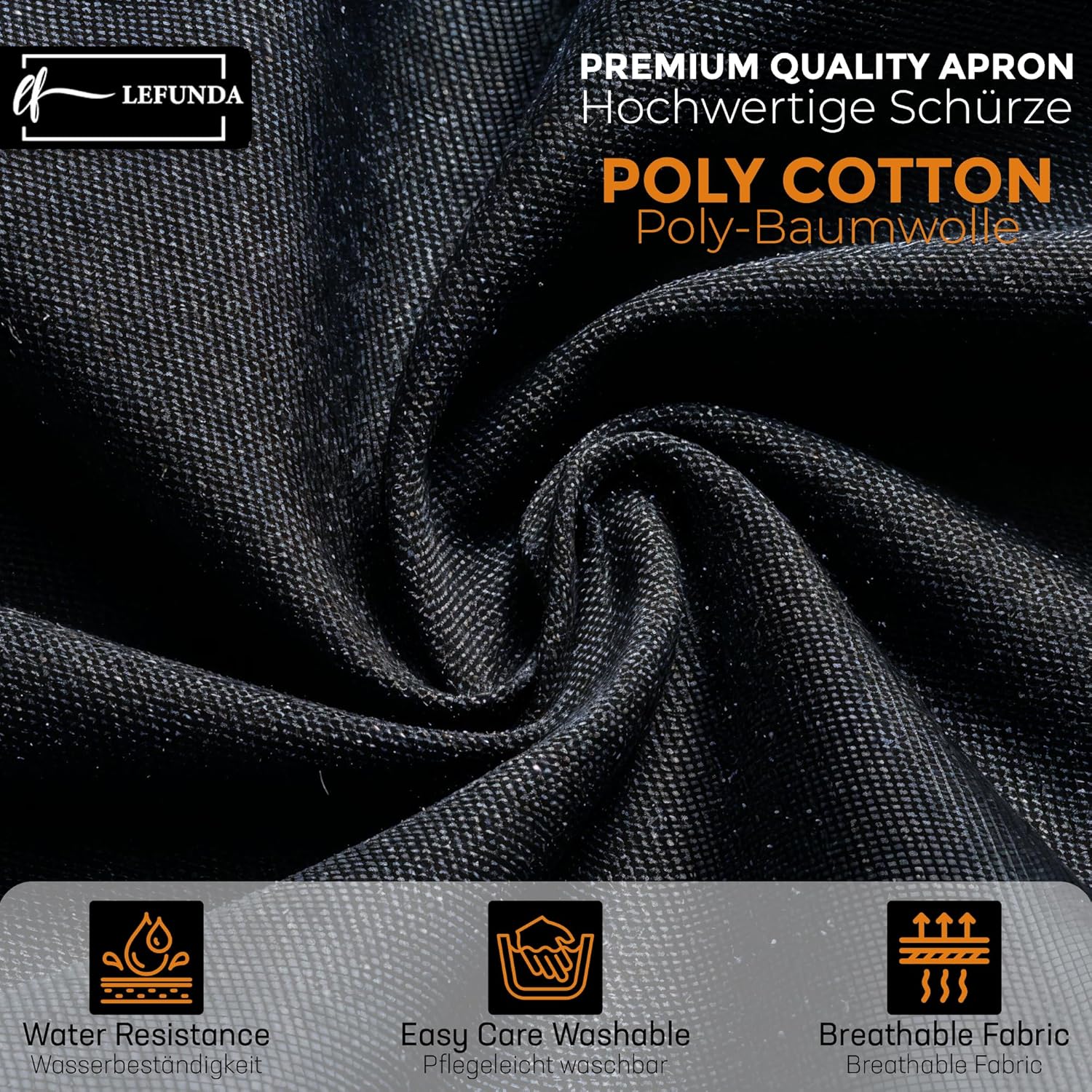 LEFUNDA - Tablier cuisine réglable, 3 poches, étanche, longues lanières