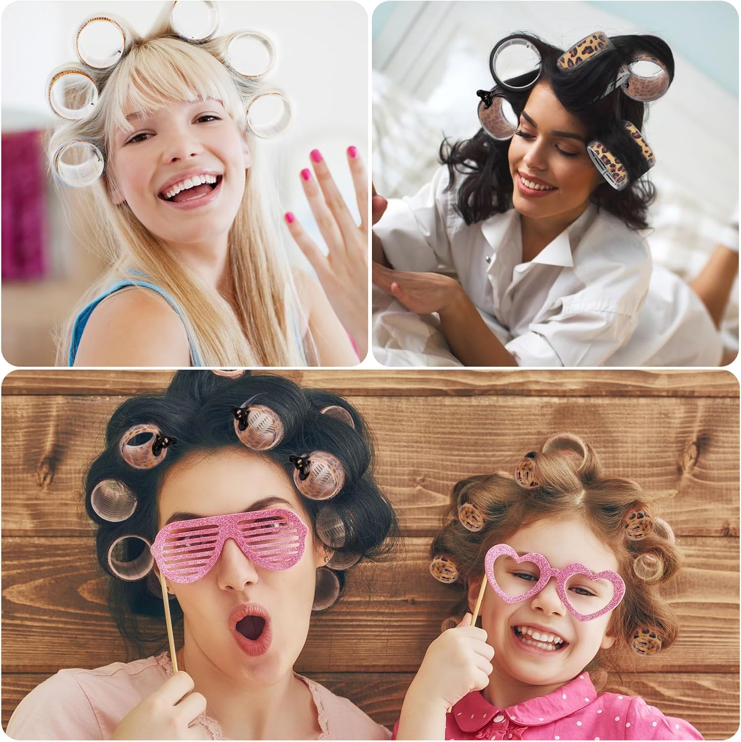 GeeRic - Bigoudis auto-agrippants, 33 pièces, sans chaleur, imprimé léopard, avec pinces et peigne, cheveux longs