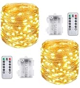 Vicloon Guirlande Lumineuse 20M 100LED,2Pcs Fil Cuivre Guirlande Lumineuse à Piles avec Télécomma...