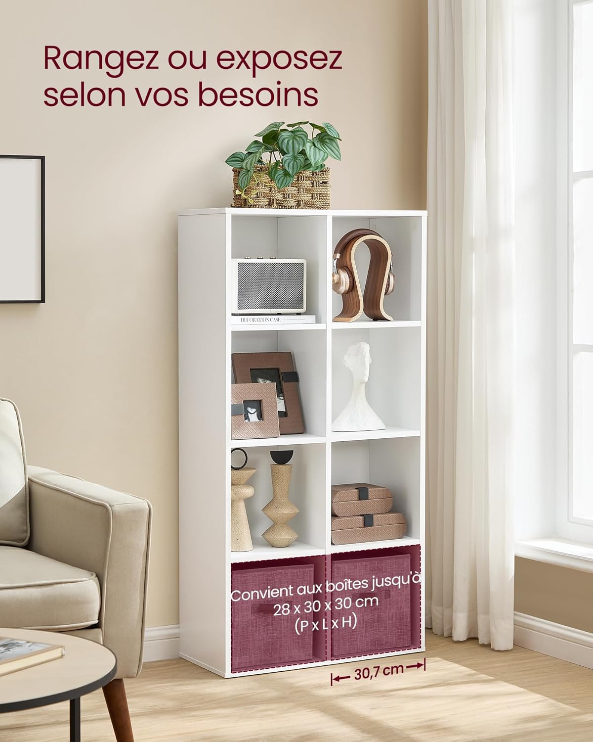 VASAGLE - bibliothèque cubique 8 cases - blanc - rangement modulable LBC24WT