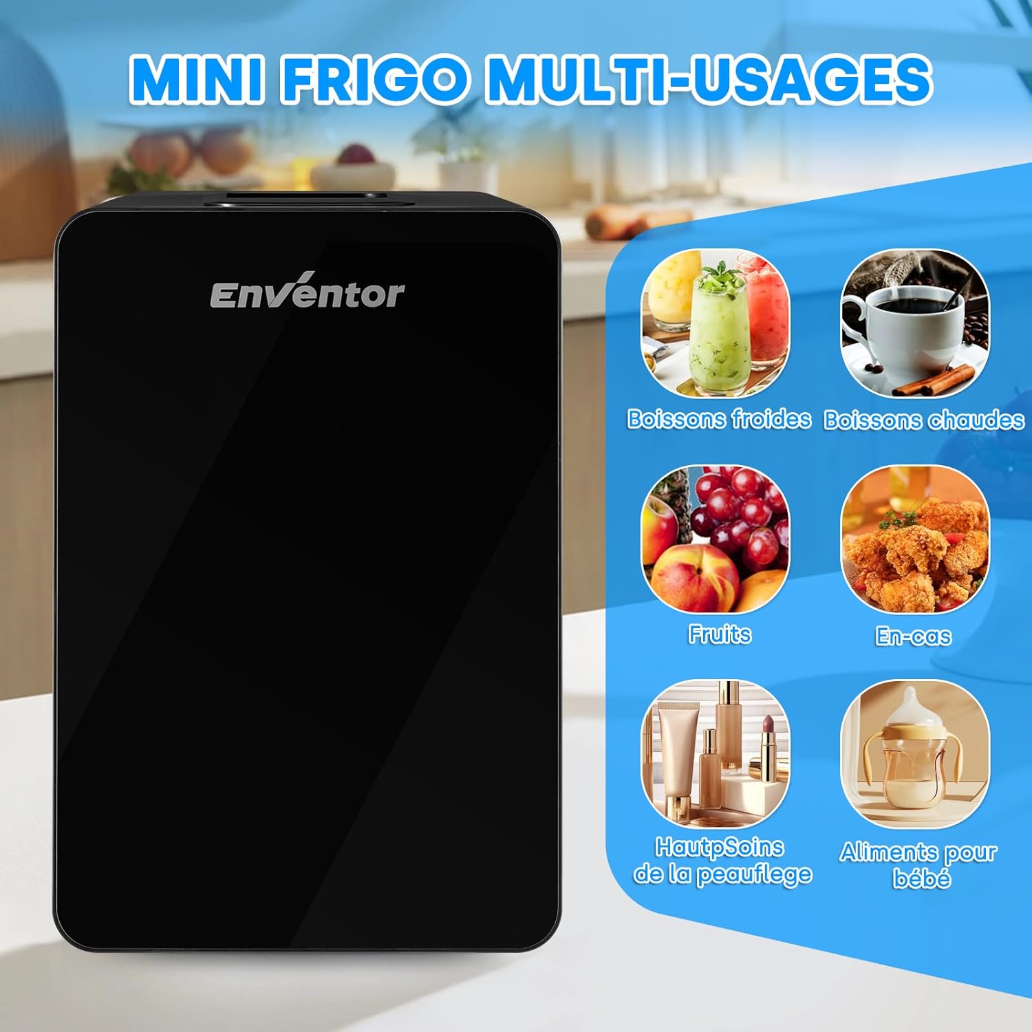 Enventor - Mini frigo 15L - 28x33x22cm - silence, double usage