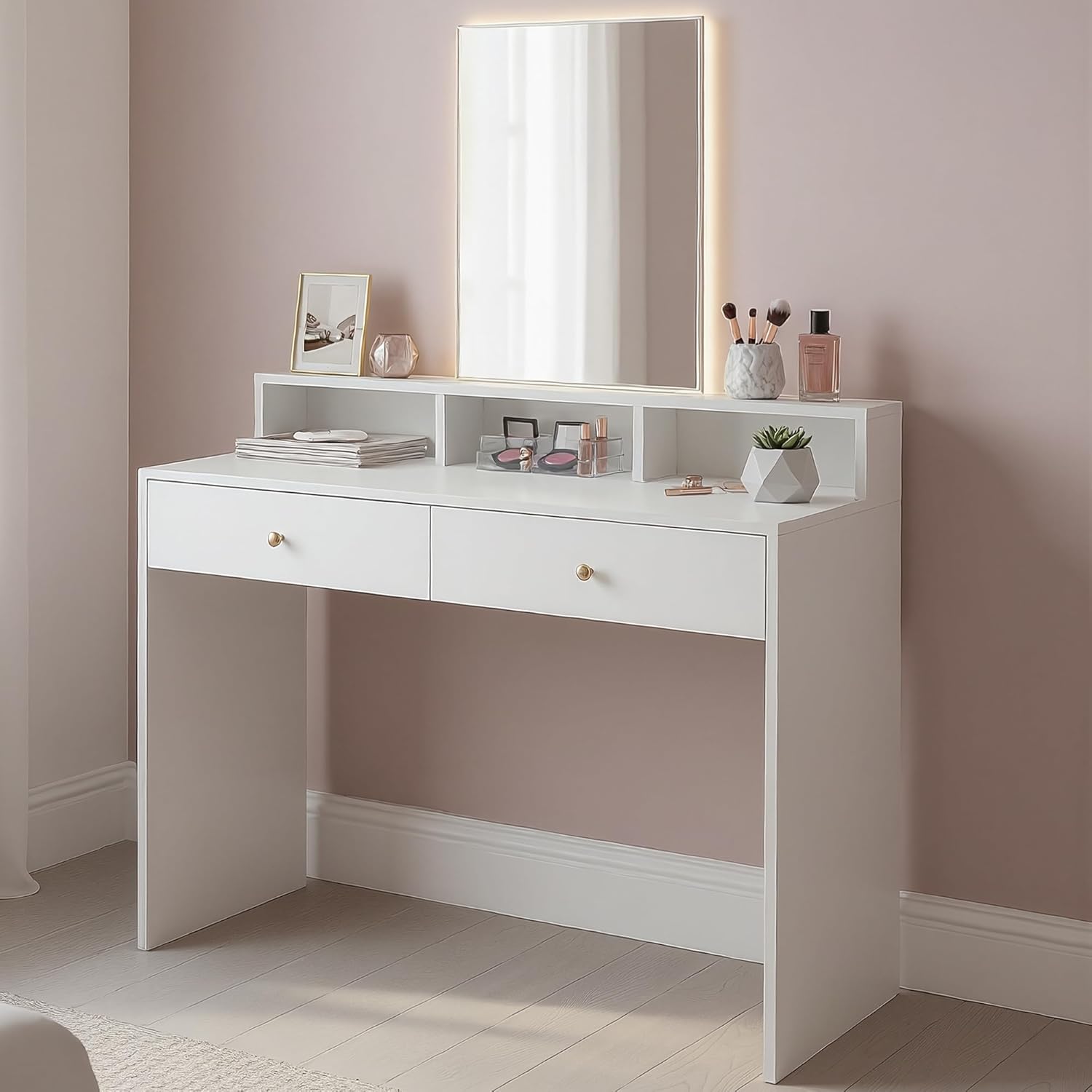 VASAGLE - KAILYN Collection - 100x40x140 cm - coiffeuse, miroir, 2 tiroirs, 3 compartiments RDT163W01