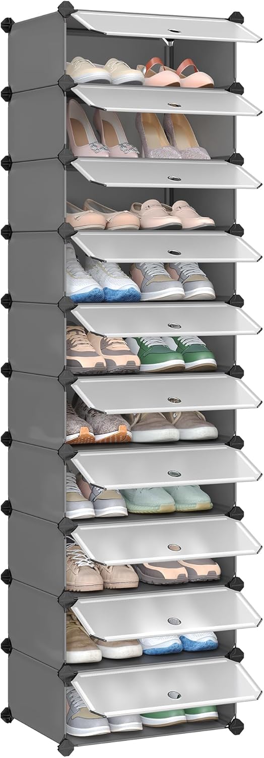 SONGMICS - Meuble à chaussures 10 compartiments, 20 paires, porte, malliet, gris LPC010G01