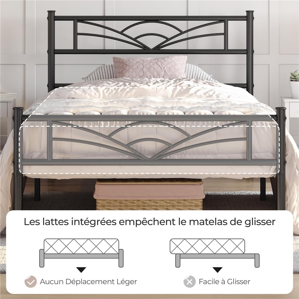 Yaheetech - cadre de lit simple - 90x190 cm - métal, montage facile, noir