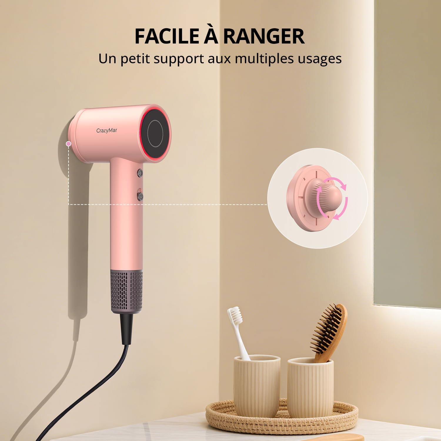 Sèche-cheveux ionique - Pro 180000 tr/min - compact - 4 températures