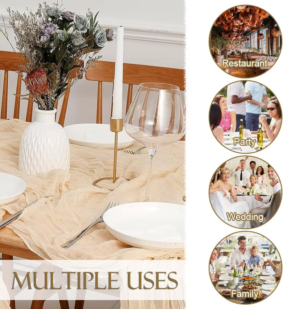 Chemin de table - mousseline gaze de coton 90x300cm beige rustique