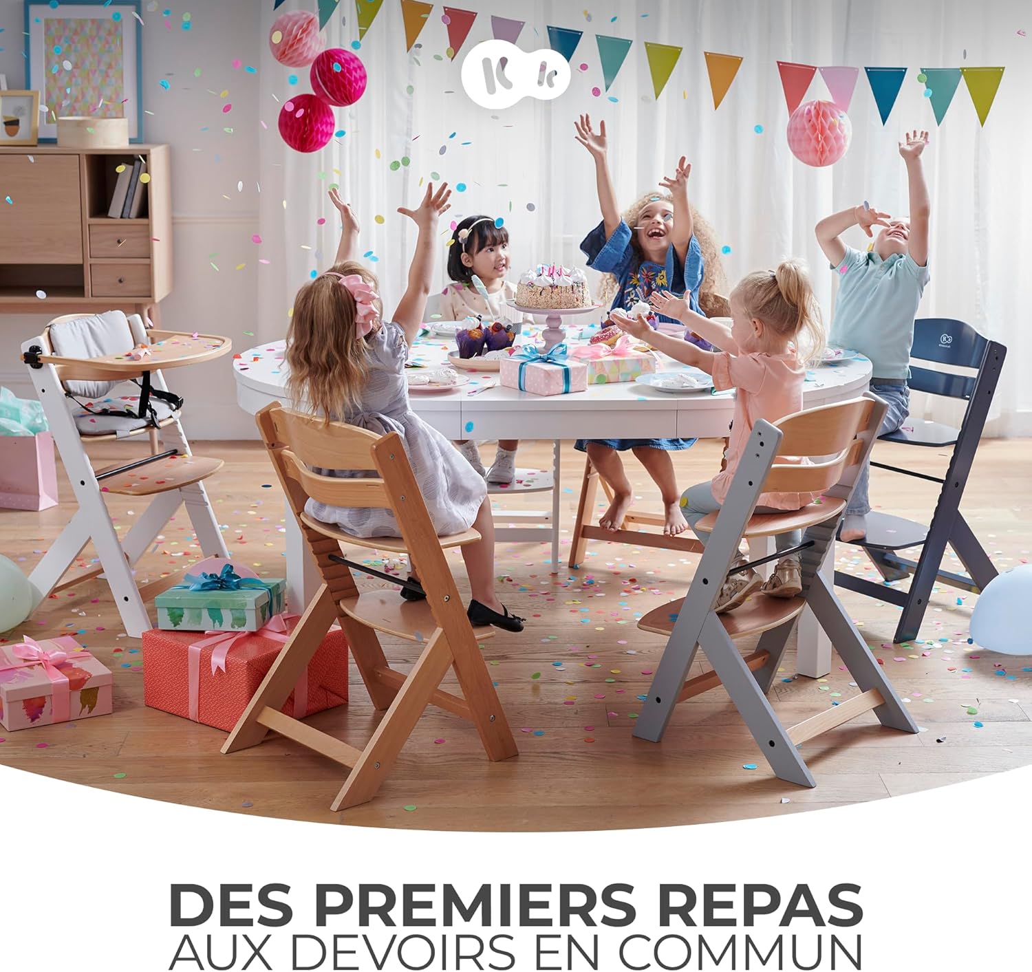 Kinderkraft - ENOCK - chaise évolutive bois, réglable, solide, tout gris