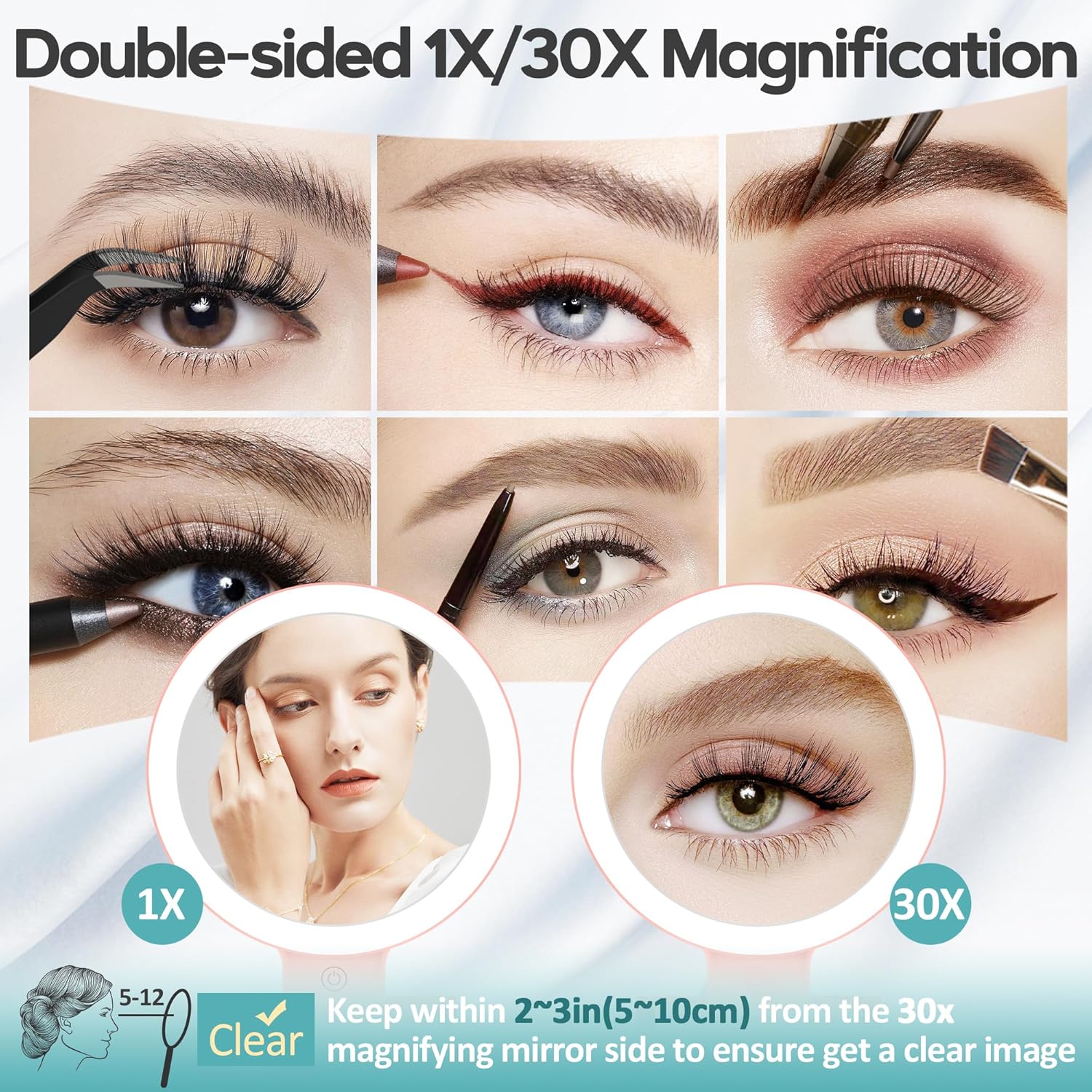 B Beauty Planet – miroir double face 1x/30x, 2000mAh, LED, réglable