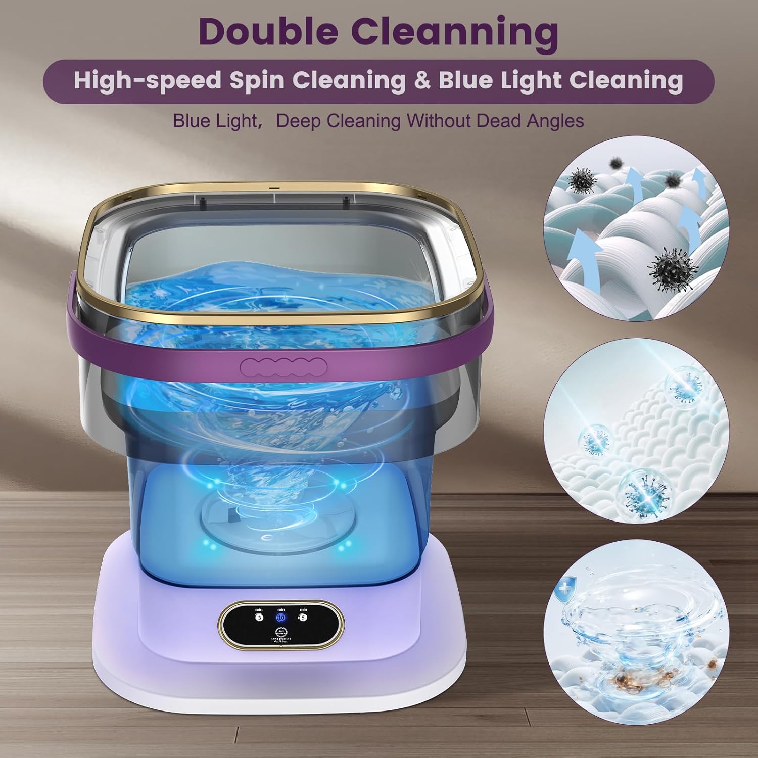 Mini Machine à Laver - 15L 2-en-1, essorage, 3 modes, portable, violet