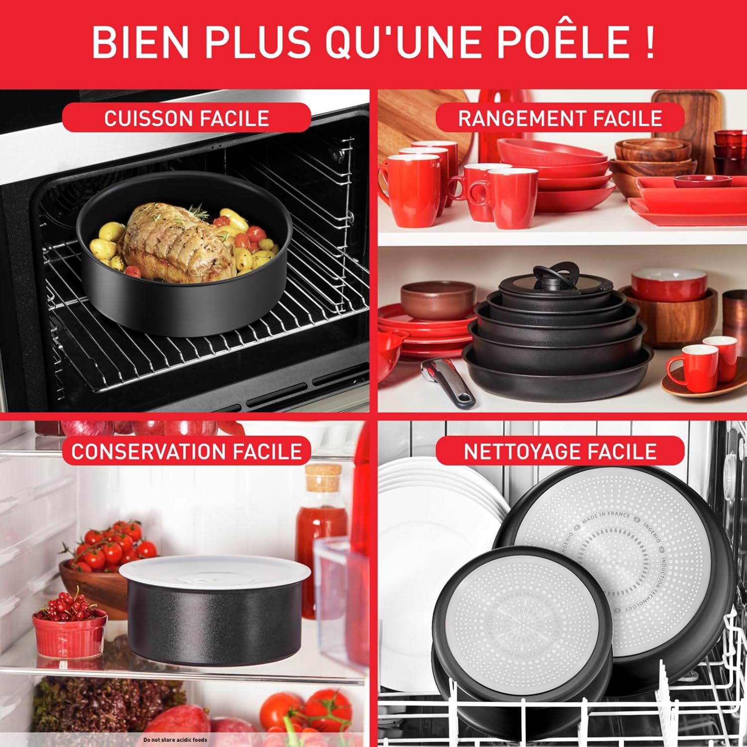 Tefal - Ingenio Easy On - batterie 17 pièces, poêles et casseroles empilables, antiadhésif, lave-vaisselle, L1599702