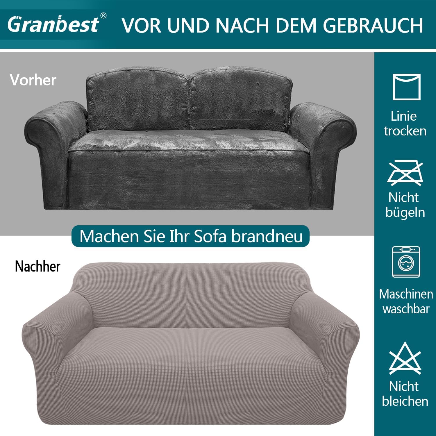 Granbest - housse canapé moderne jacquard 2 places - élastique, protection animaux - taupe