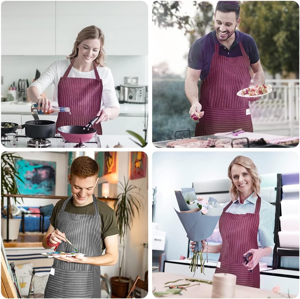 Vicloon - tabliers cuisine réglables, étanches - 2 pièces, 2 poches, unisexes, vin rouge+gris