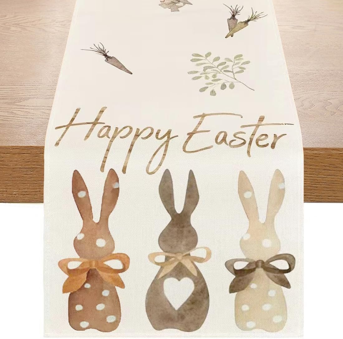 Chemin de table Pâques - motif lapin, 33x180 cm, lavable, déco salon