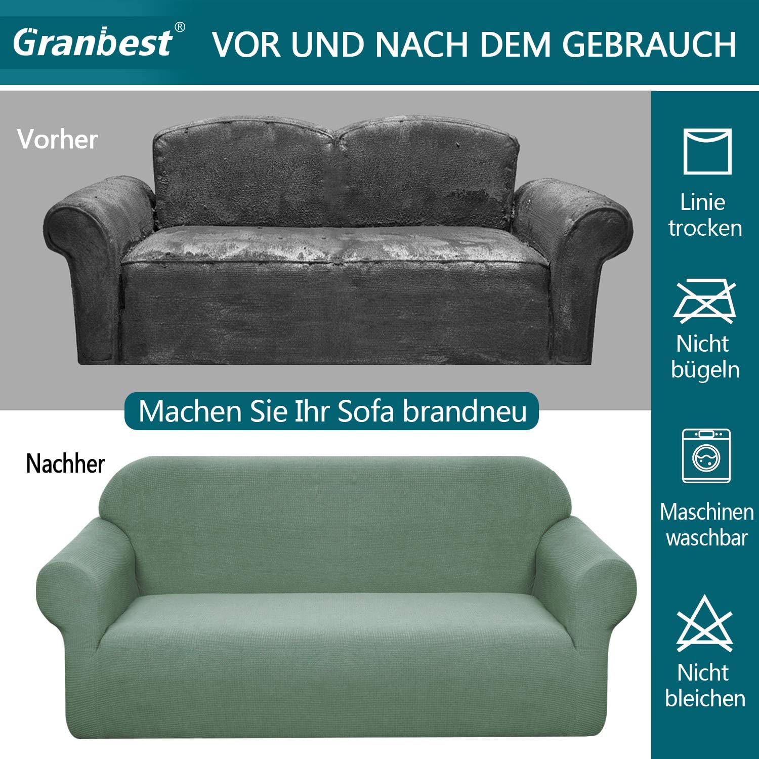 Granbest - Housse de Canapé Imperméable - 2 places - Élastique, durable, universel, vert matcha