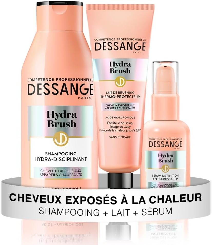 DESSANGE - Coffret Hydra-Brush - shampoing, lait thermoprotecteur, sérum anti-frizz, acide hyaluronique