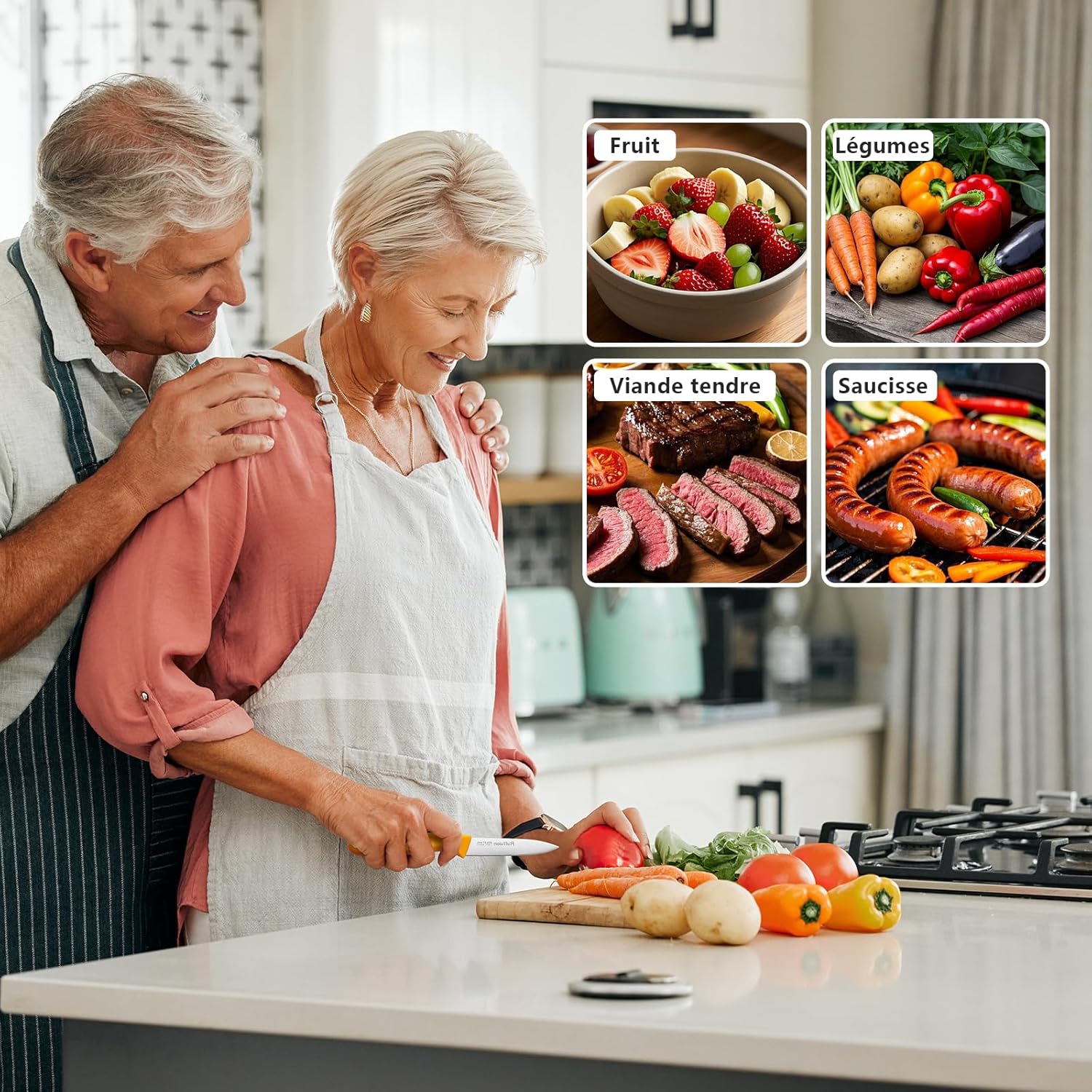 Ensemble de couteaux de cuisine - inox - 6 pièces - manches ergonomiques colorés