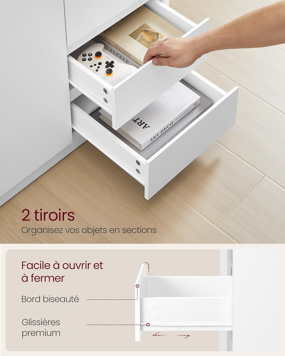 VASAGLE - buffet moderne, 40x70x74,5 cm, porte, étagère réglable, BBK243W01V1