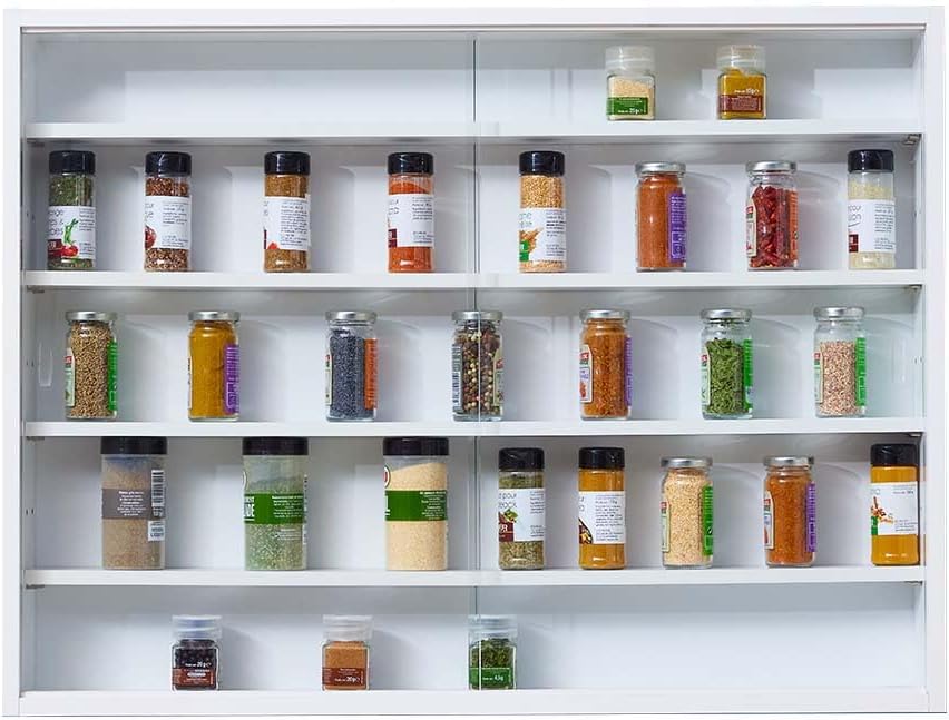 Inter Link - vitrine murale 80x60x9.5 cm - 4 étagères, MDF, blanc