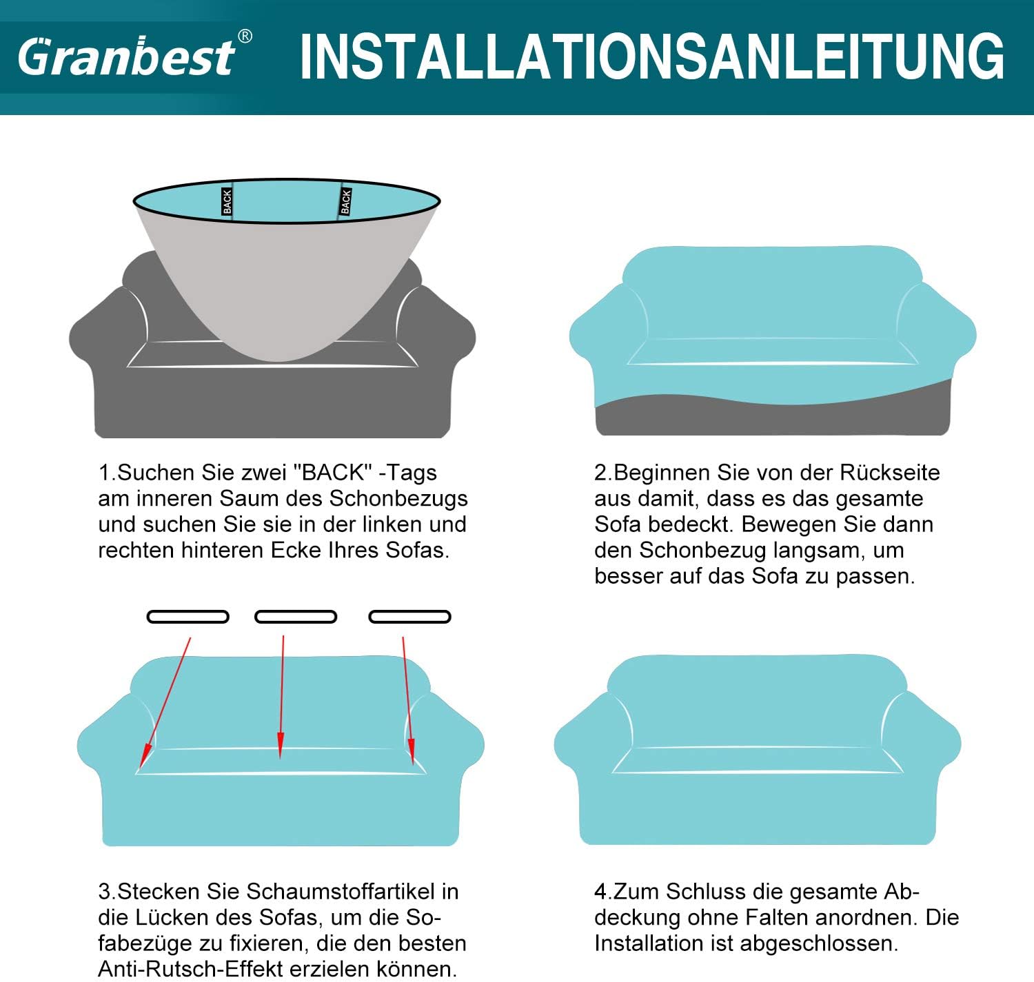 Granbest - housse canapé stretch 3 places - imperméable, antidérapante, bordeaux