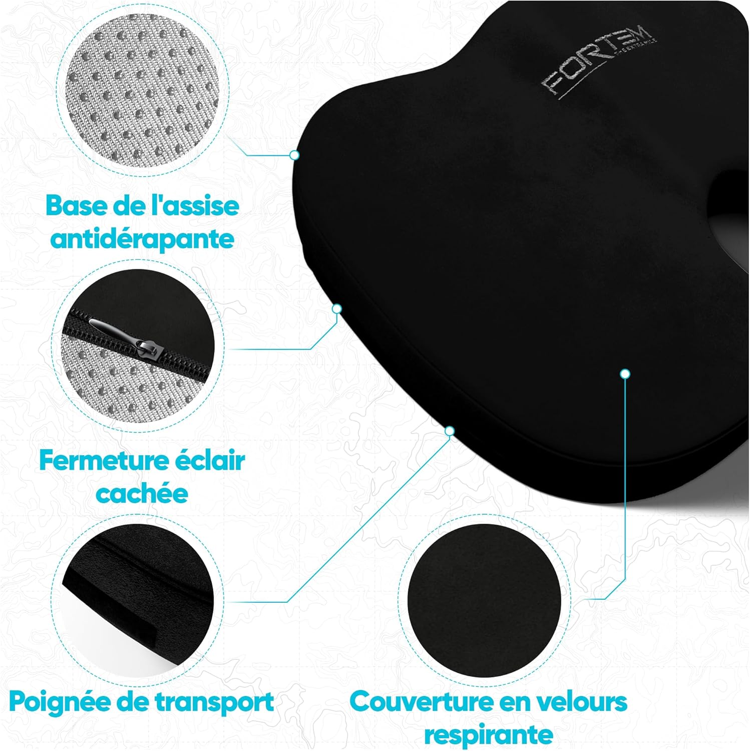 FORTEM - coussin lombaire mémoire de forme - ergonomique, antidérapant, soutien prolongé