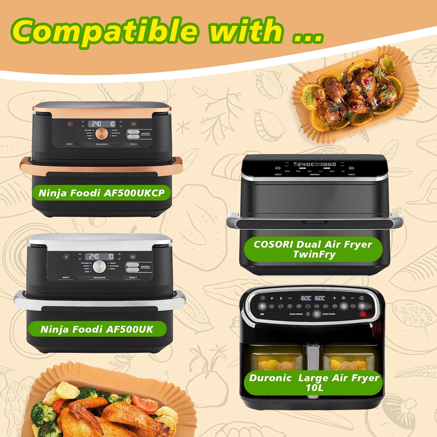 Papier cuisson air fryer - 225PCS - rond, antiadhésif, plat, AF500EU/AF500EUCP