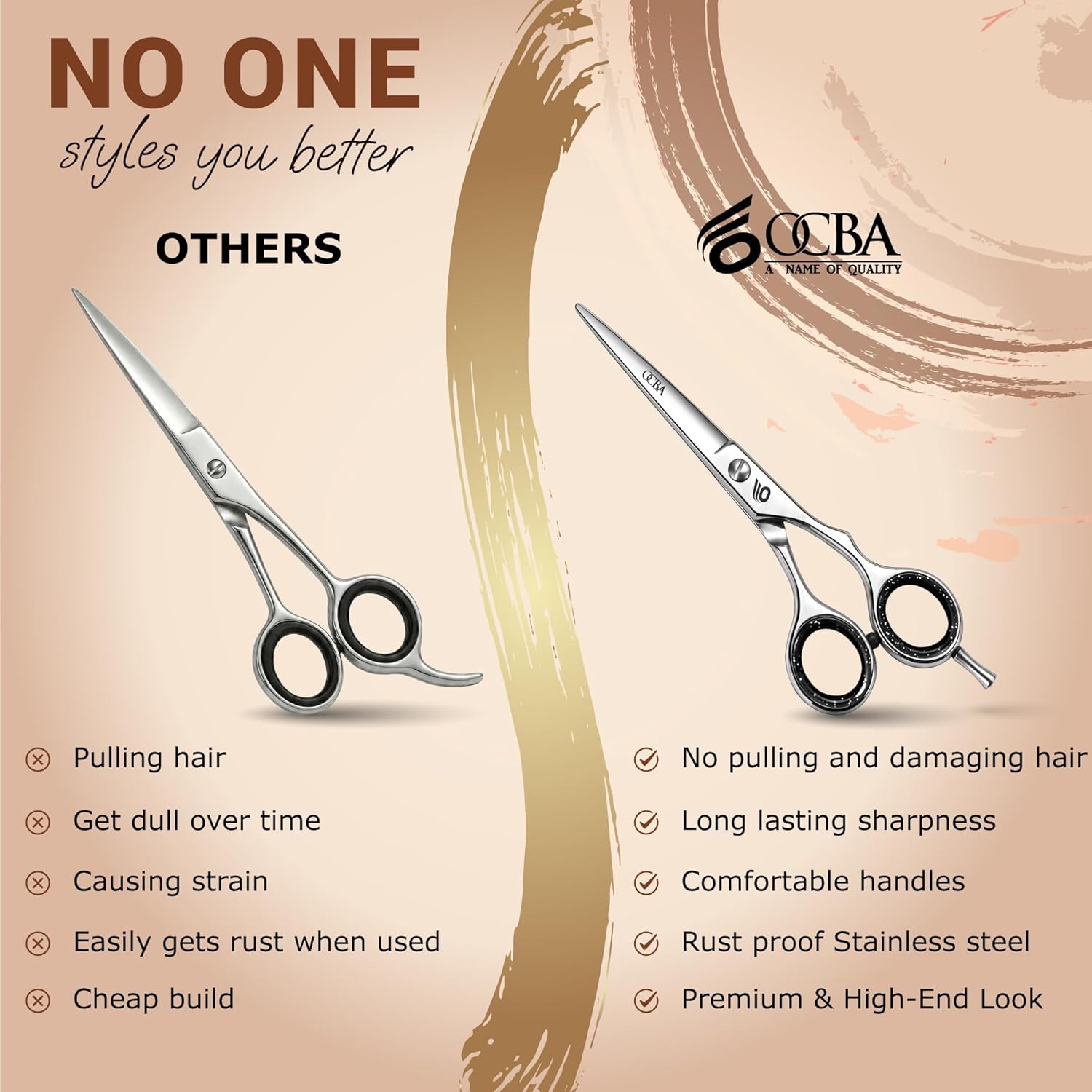 Ciseaux de coiffure - 6 pouces - inox, coupe précise, usage mixte