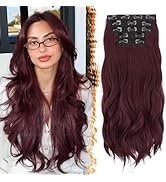 BARSDAR Extension de Cheveux à Clips Rouge, 50cm Longue Ondulées Clip en Extensions pour Femme 5P...