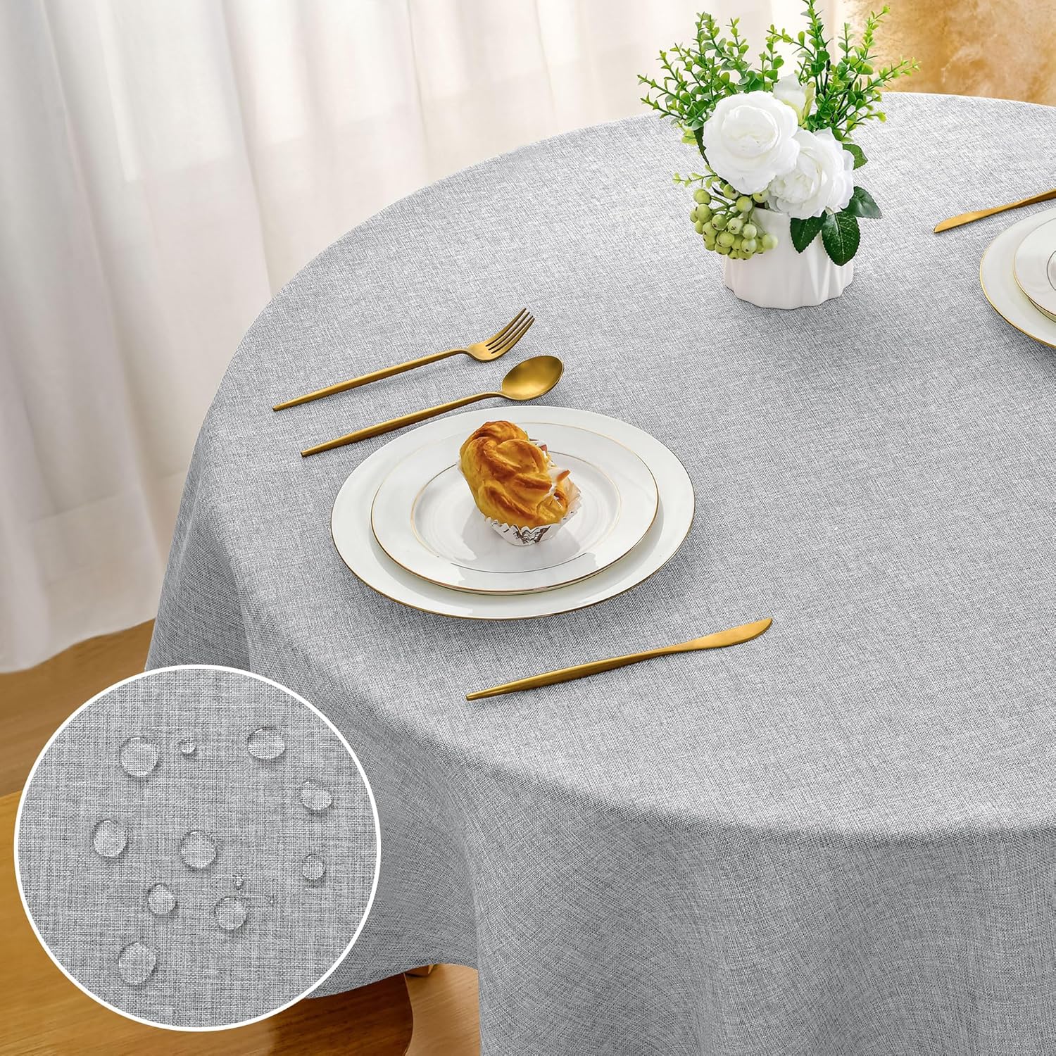 DWCN - nappe ronde effet lin 180 cm - imperméable, anti-tache