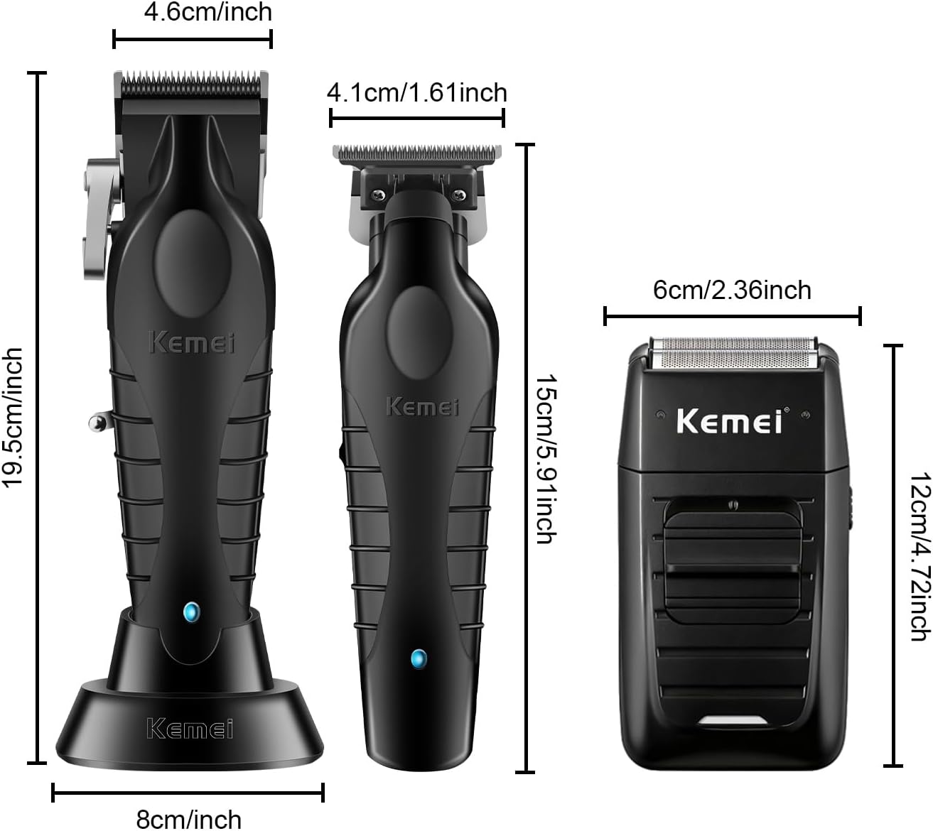 Kemei - tondeuse pro sans fil - aluminium, barbe/cheveux, kit complet